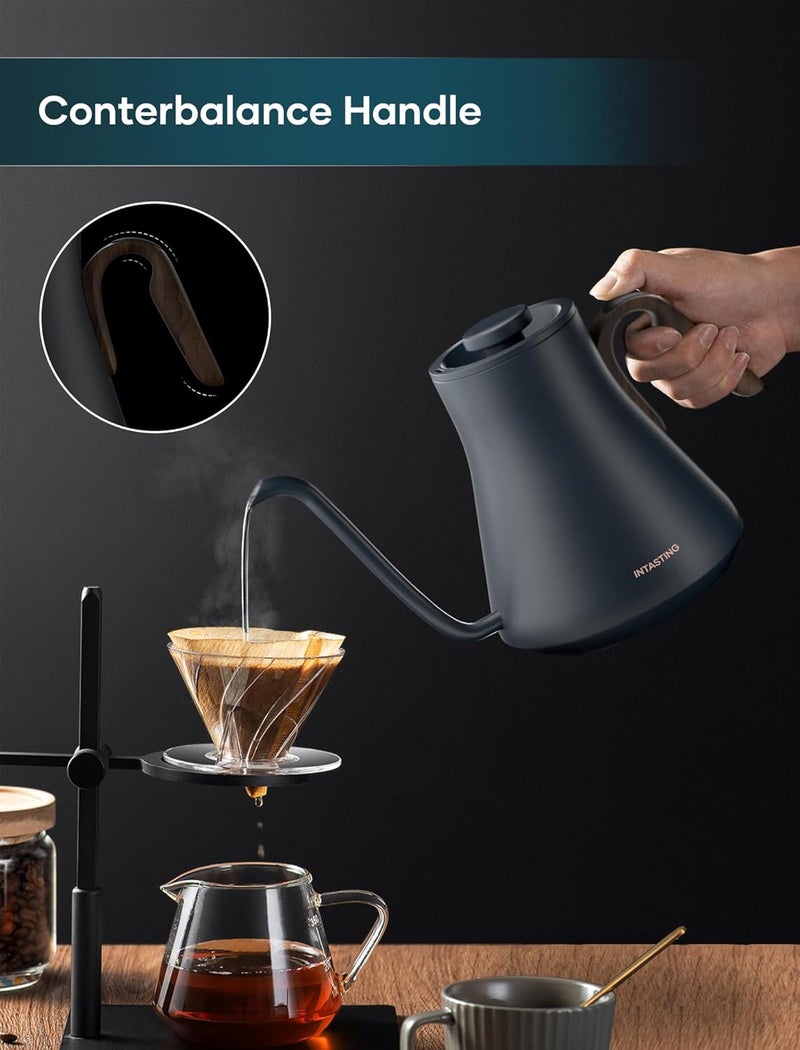 intasting Electric Kettle, Gooseneck Electric Kettle, ±1℉ Precise Temperature Control, Stainless Steel Interior, Quick Heating for Pour Over Coffee, Tea & Boiling Water, 0.9L (Navy Blue) - Image 2